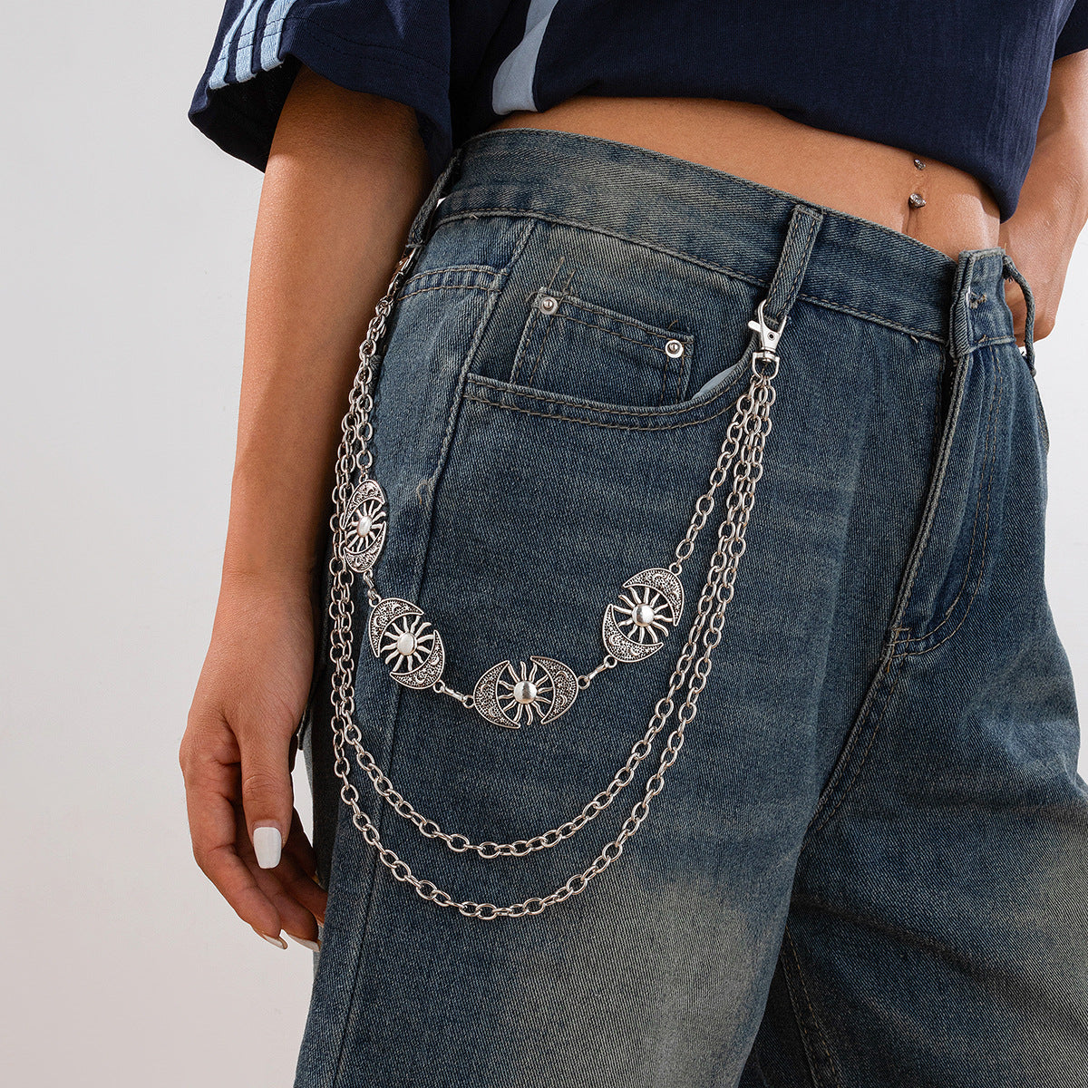 Punk Style Moon Teeth Mushroom Cross Chain Waist Chain