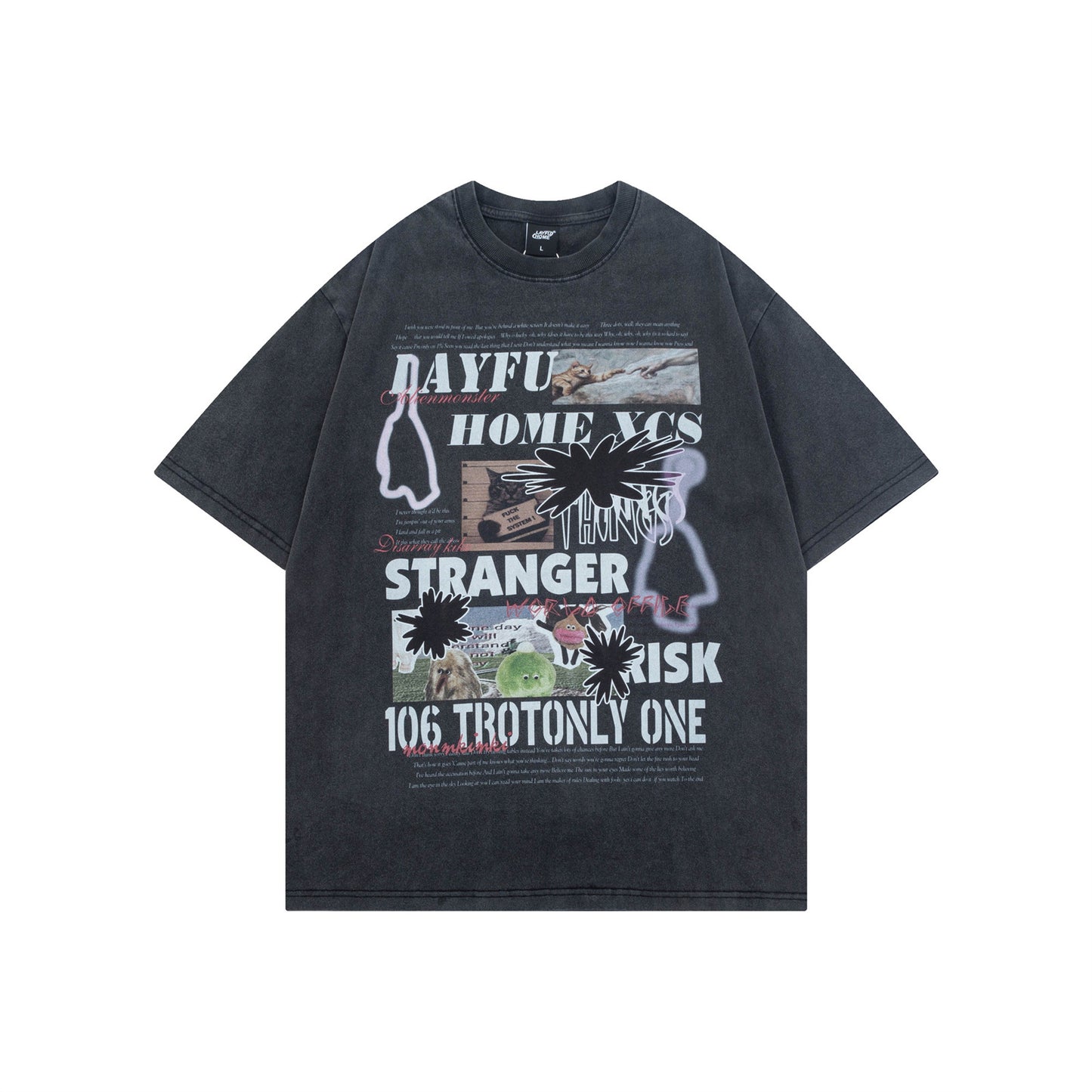 Harajuku Vintage Washed Short Sleeve T-Shirt for Men