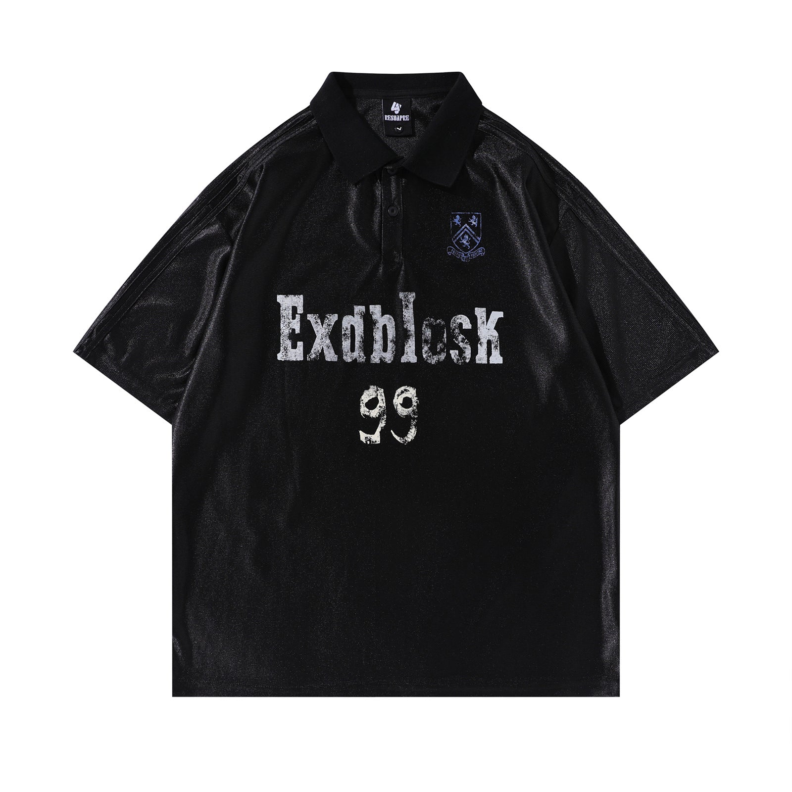 Harajuku Style Printed Turn-down Collar Short Sleeve T-Shirt