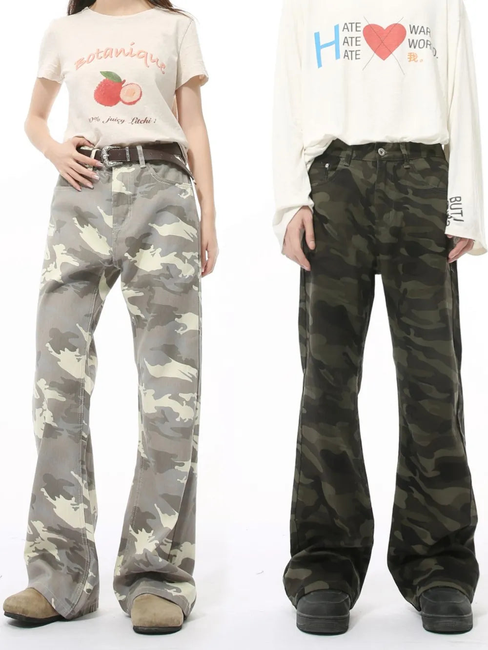 Playful Camouflage Bootcut Jeans with Pockets