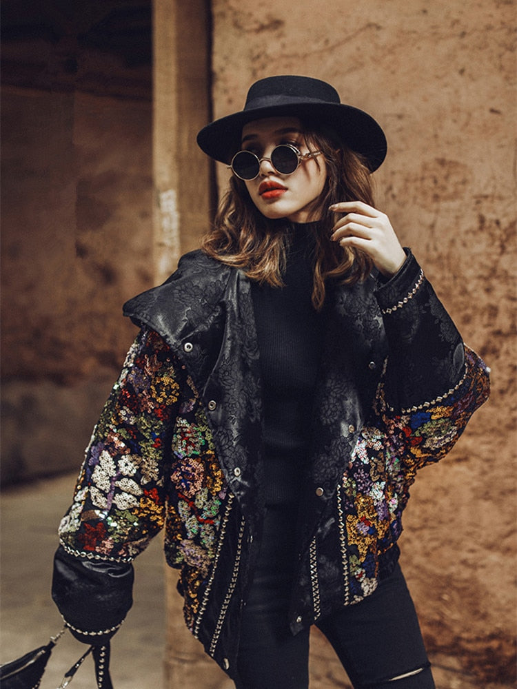 Harajuku Style Sequin Down Jacket for Women