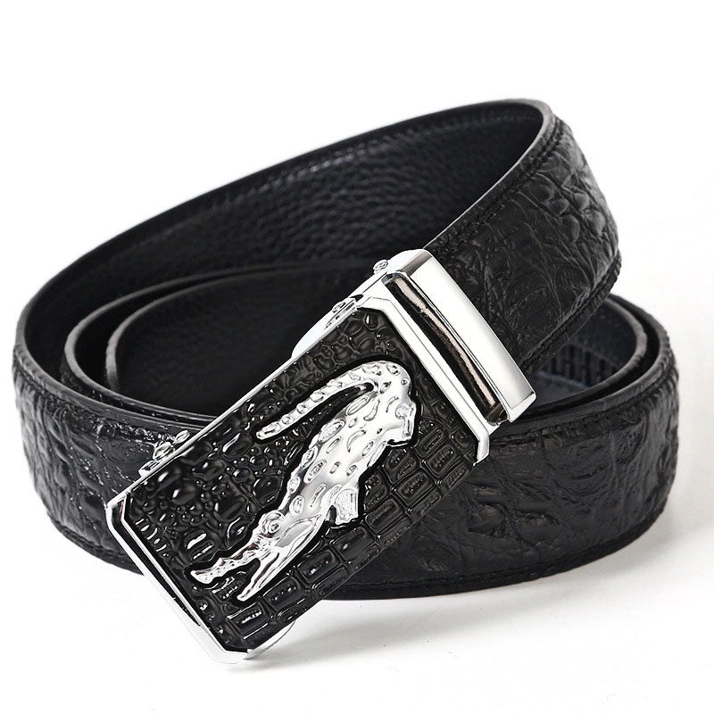 Men's Genuine Leather Automatic Buckle Belt - Crocodile Pattern