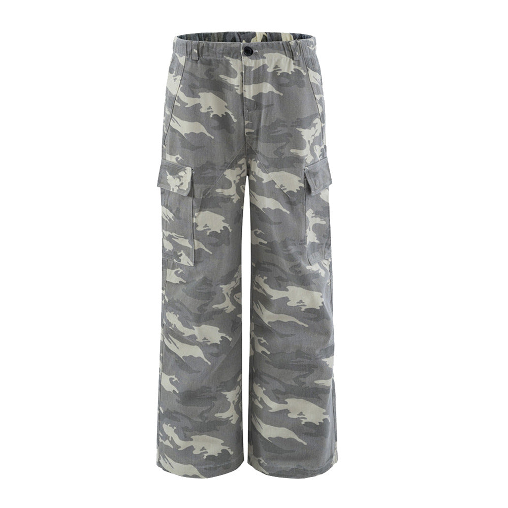 Harajuku Camouflage Wide-Leg Denim Trousers for Men