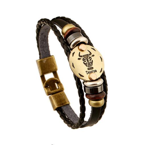 Zodiac Signs Bracelet with Bronze Alloy Buckles