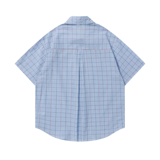 Harajuku Dog Embroidered Tie Short Sleeve Shirt — Street-Style Cotton Blend