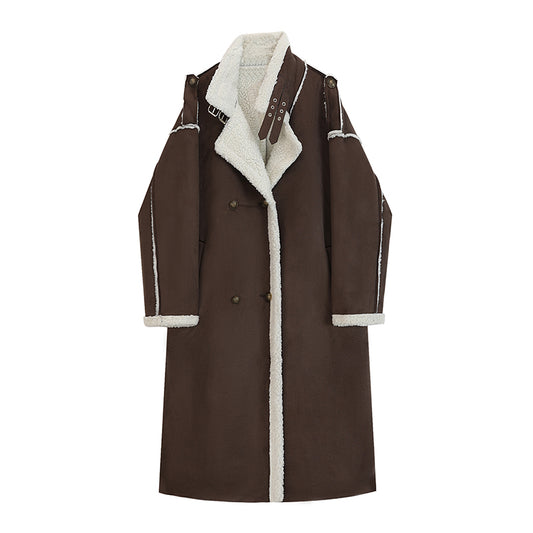 Harajuku Style Women's Warm Mid-Length Lamb Wool Coat