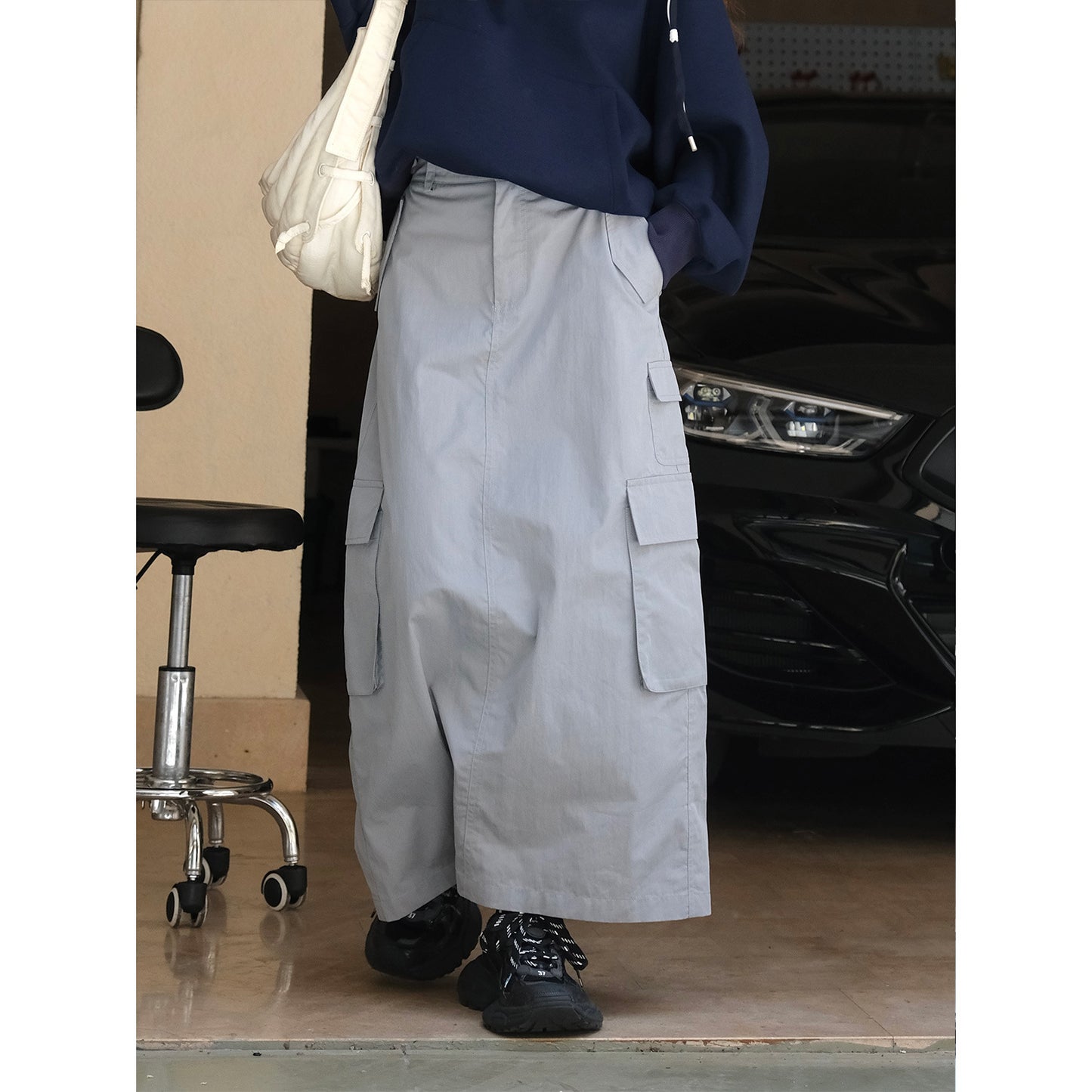 Gray Workwear Half Skirt - Soft & Breathable H-Version