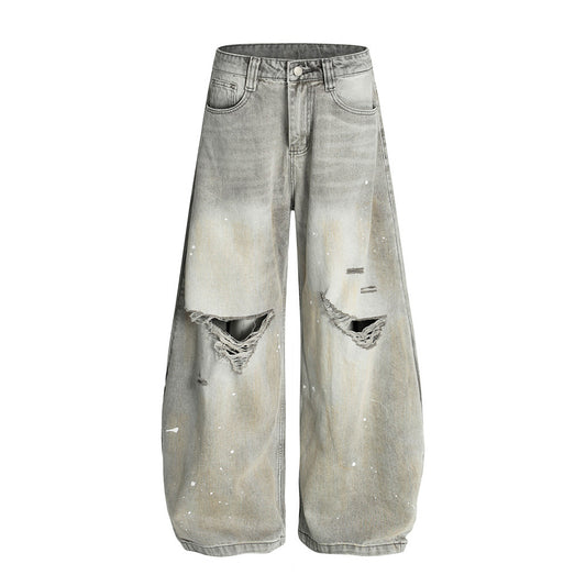 Men's Distressed Denim Flare Pants - Harajuku Style