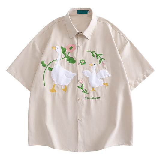 Loose Oversize Cute Duck Short Sleeve Shirt Casual Shirt Summer