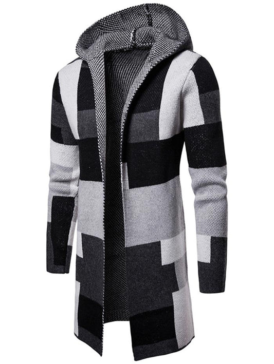 Harajuku Color Block Collarless Longline Cardigan