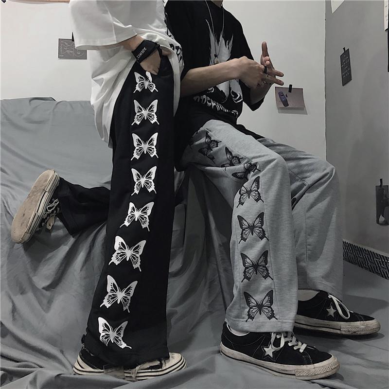 Harajuku Style Butterfly Print Casual Wide Leg Pants