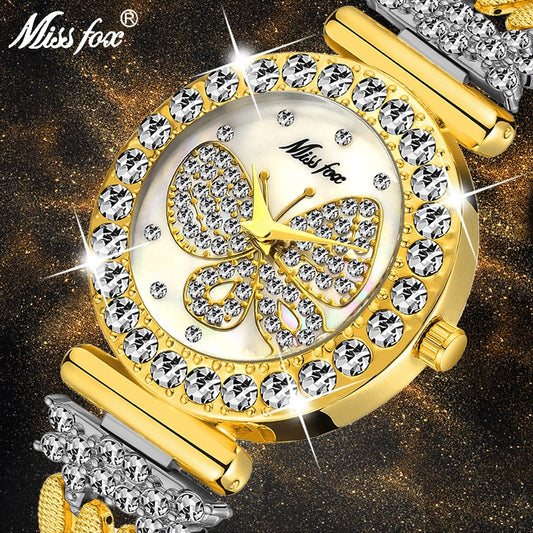 Luxury 18K Gold Butterfly Women Watch with Diamonds