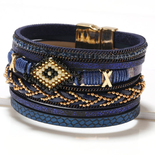 Bohemian Eye Bead Hand-Woven Leather Bracelet