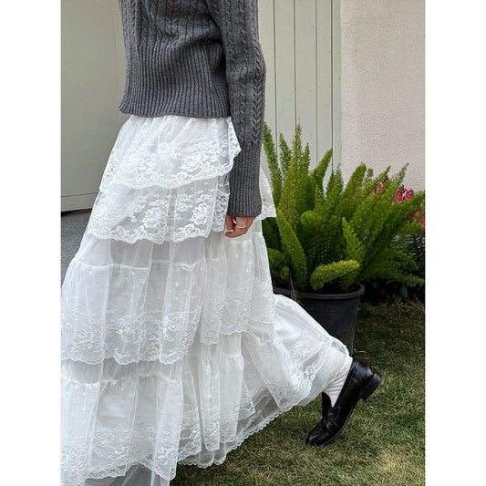 High Waisted A-Line Lace Skirt - Harajuku Style