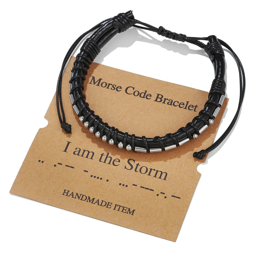 Harajuku Style Leather & Stainless Steel Alphanumeric Couple Bracelet