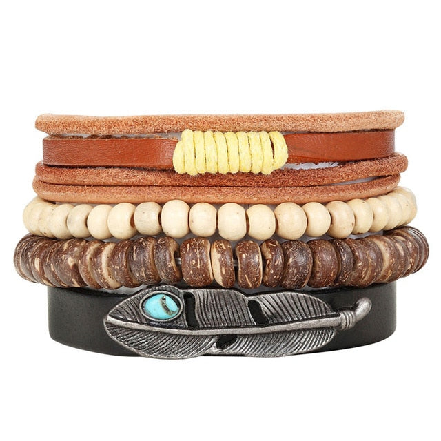 Punk Leather Lucky Spade Poker Charm Bracelet for Men