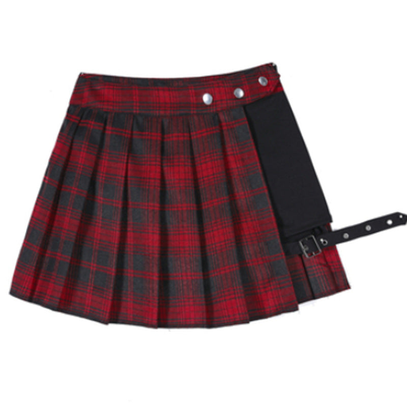 Summer Pleated Mini Skirt for Women - High Waist A-Line Slim Fit Plaid Irregular Style