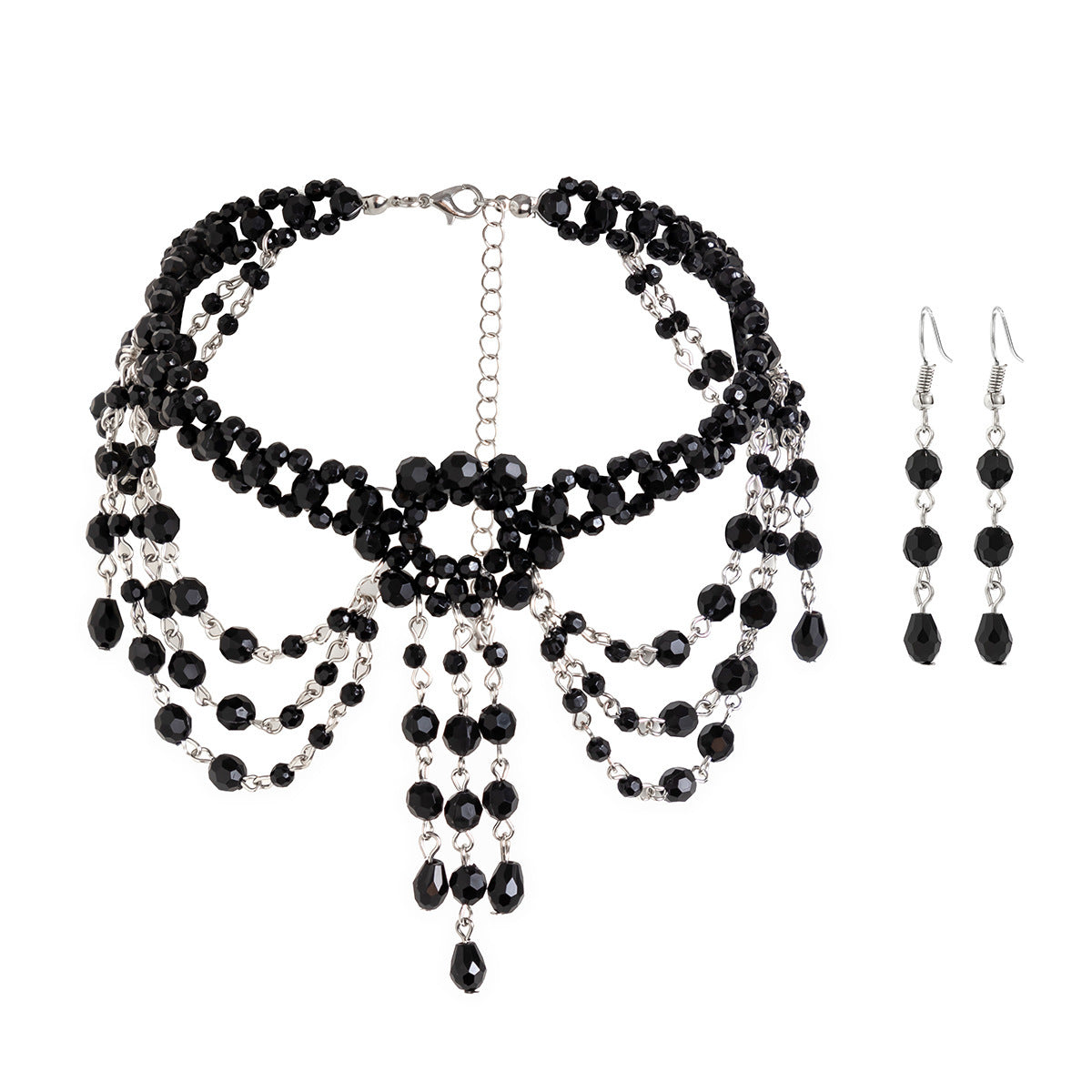 Gothic Beaded Crystal Choker & Earrings Set
