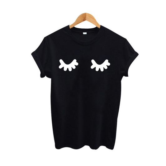 Playful Cute Eyelashes Print T-shirt for Women