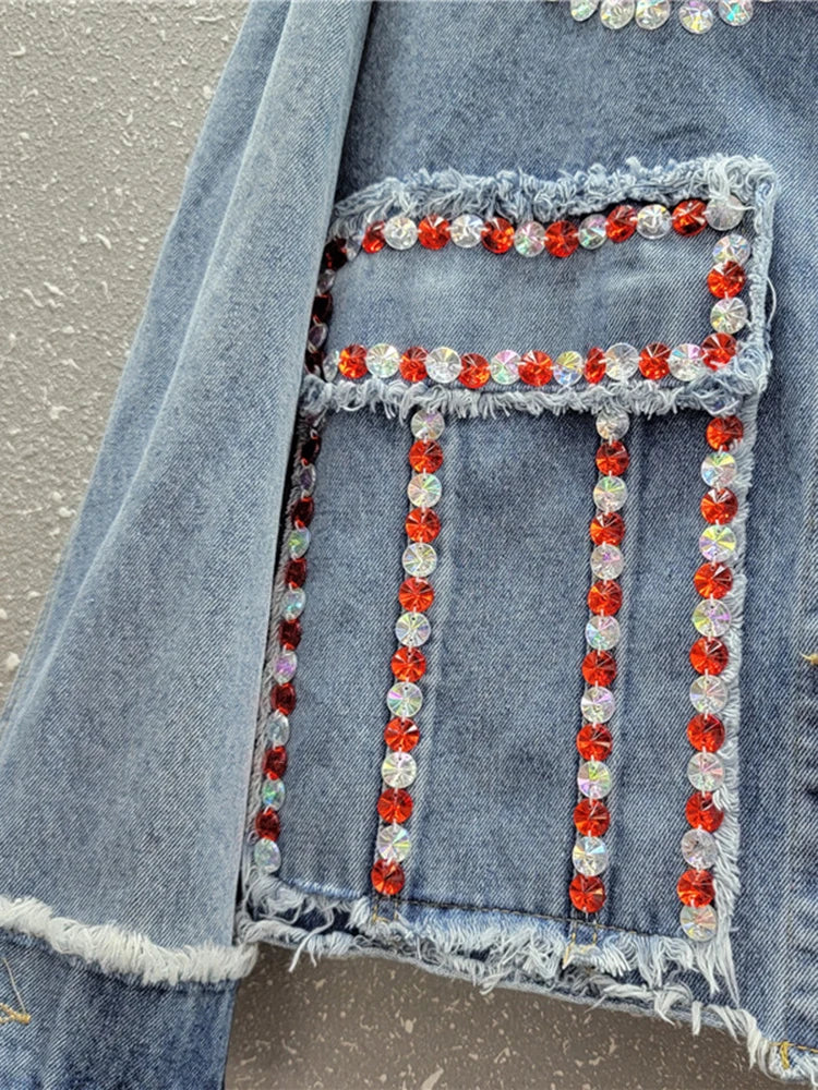 Spliced Diamonds Denim Jacket for Women - Harajuku Style