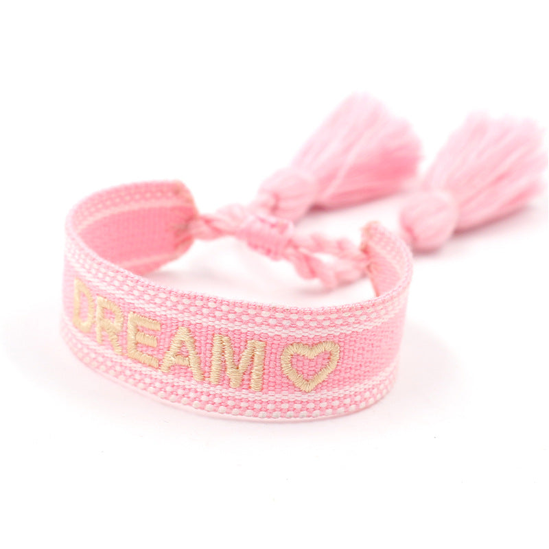 Embroidered Logo Woven Tassel Couple Wrist Strap Bracelets