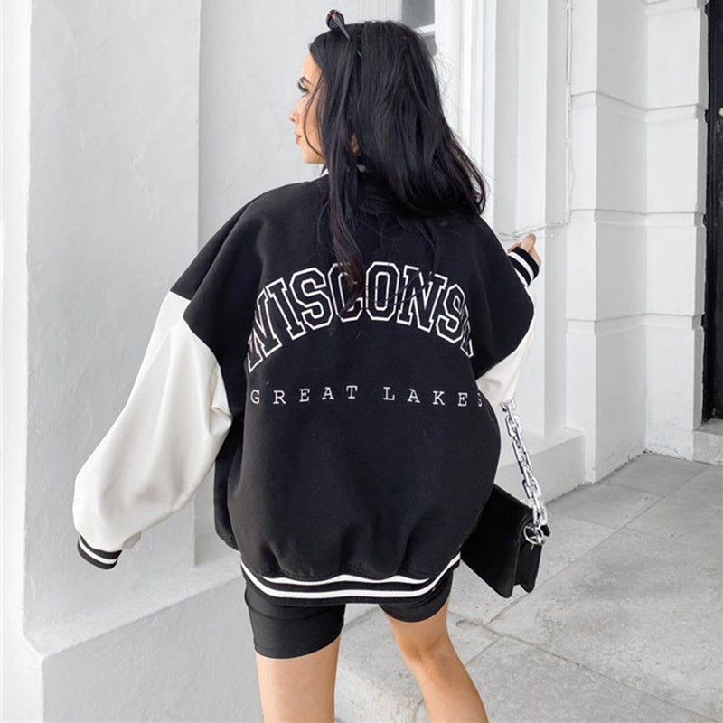 Spicy Girl Lettered Baseball Jacket for Women