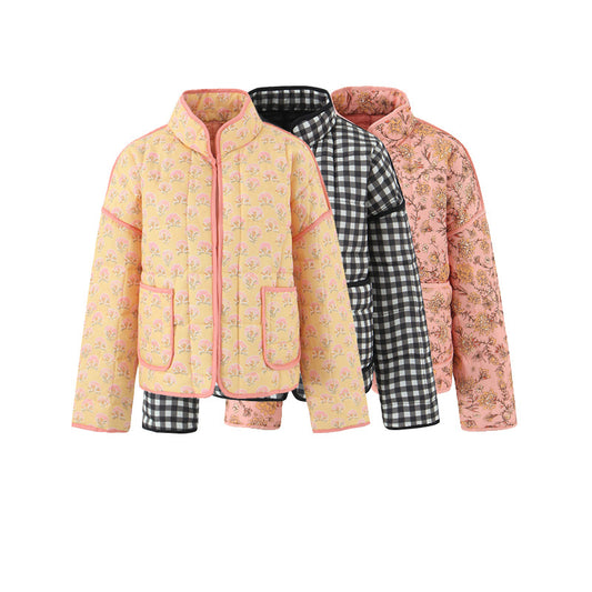 Color Blocked Loose Long Sleeved Cotton Jacket