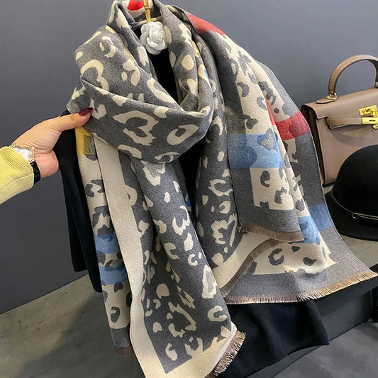 Luxury Double-Sided Cashmere Feel Leopard Scarf