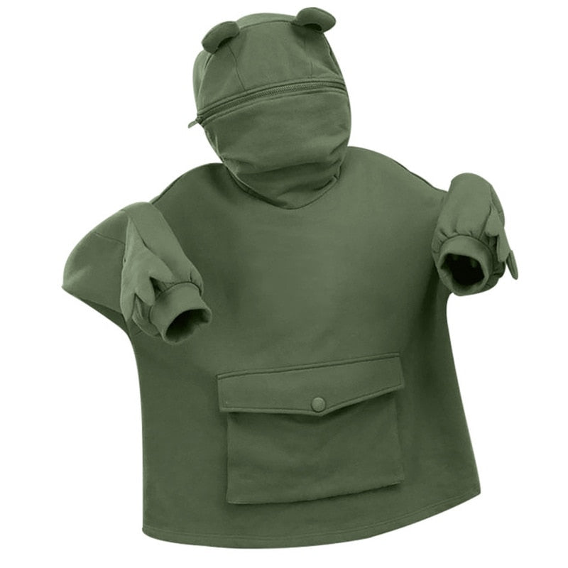 Harajuku Frog Hooded Pullover - Casual Winter Sweatshirt