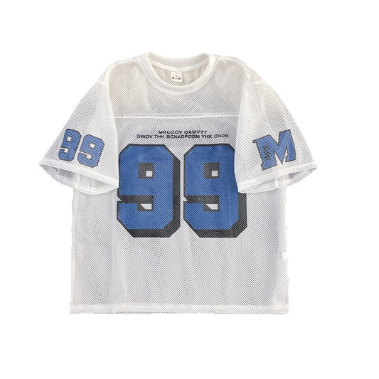 Harajuku Style Mesh Round Neck Sports Jersey - Breathable