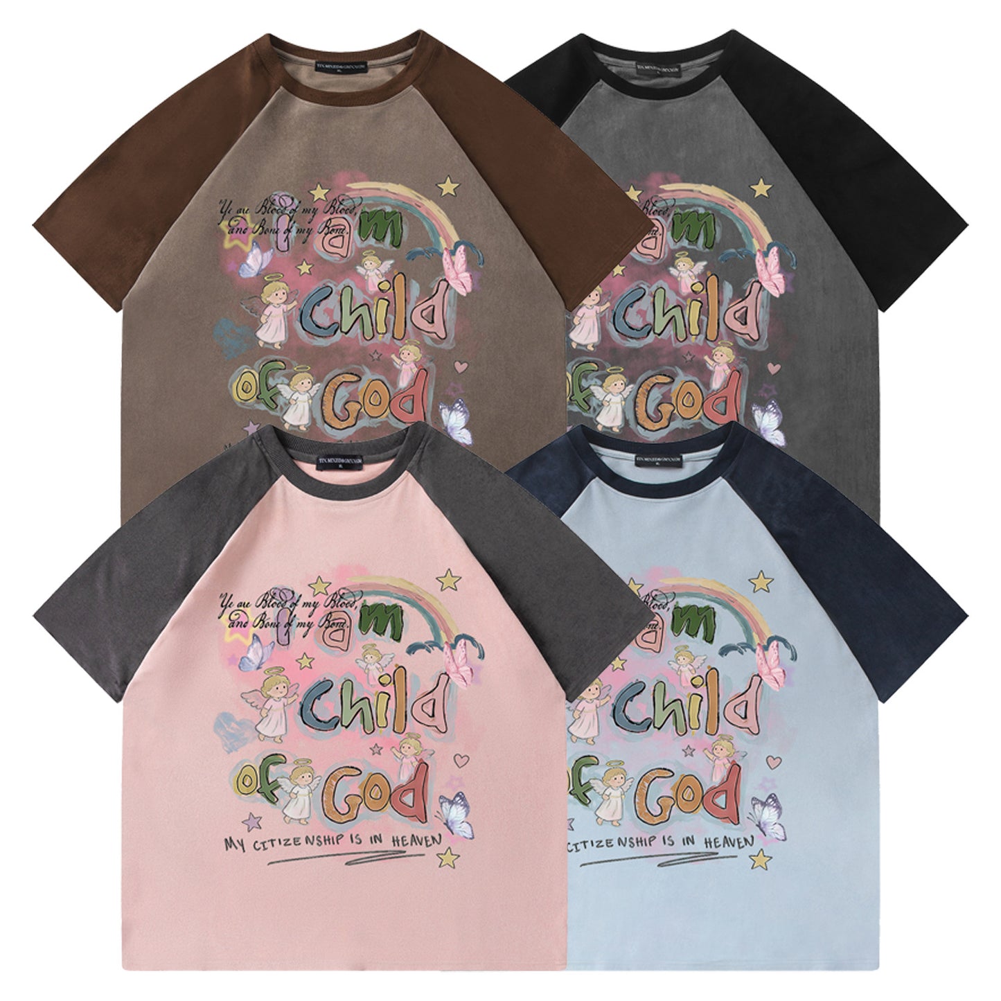 Rainbow Angel Printed Short Sleeve T-Shirt — Harajuku Street Style Loose Fit