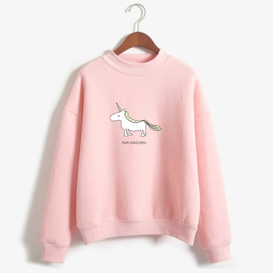 Kawaii Unicorn Print Fleece Turtleneck Hoodie