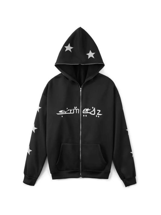 Men's Star Embroidery Zip Up Hoodie - Harajuku Style