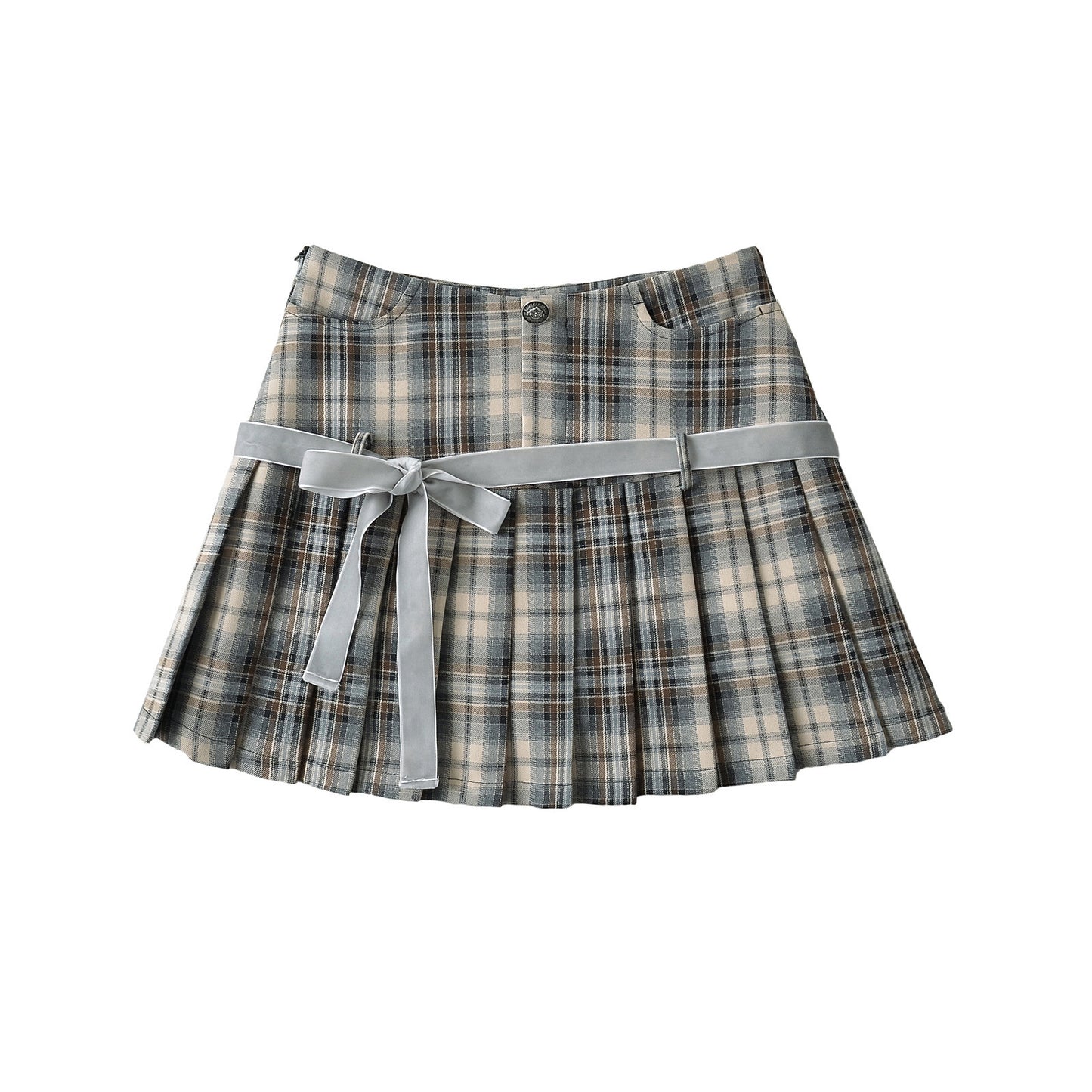 Plaid Bow Tie Pleated Skirt