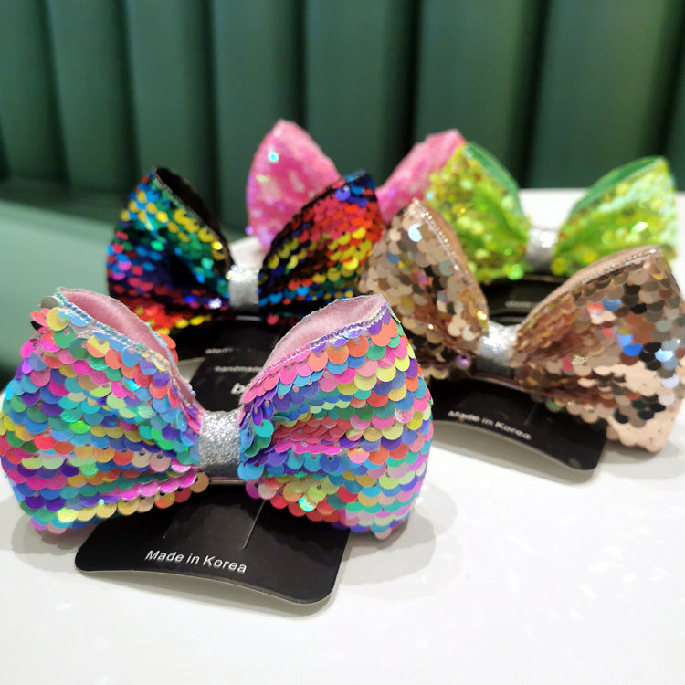 Korean Style Children's Hair Accessories Wholesale Sequins Three-Dimensional Bow Edge Clip Hairpin