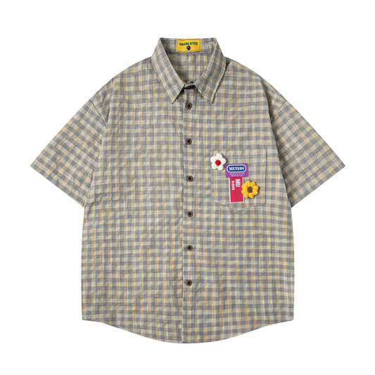 Retro Floral Plaid Short-Sleeved Shirt