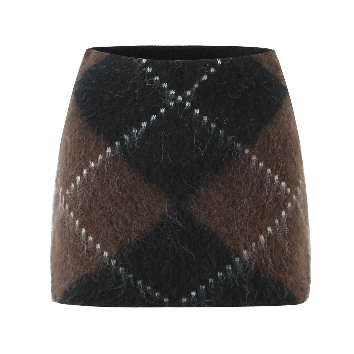 Casual Woolen Mini Plaid Waist-Hugging Skirt