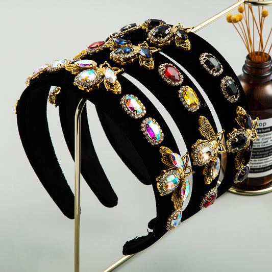 Baroque Black Gold Velvet Bee Headband