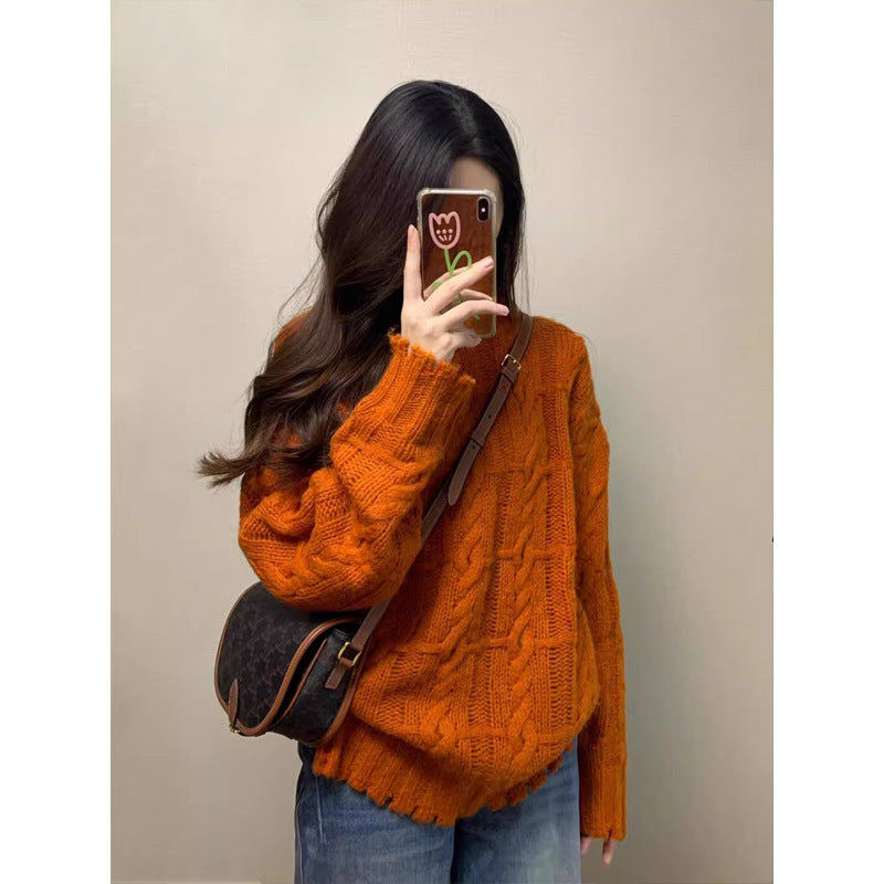 Orange Pumpkin Knit Sweater - Soft and Cozy Knitted Top