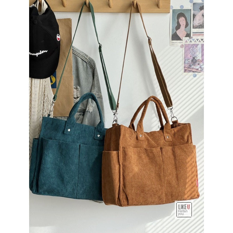 Thick Corduroy Multi-Pocket Commuter Tote