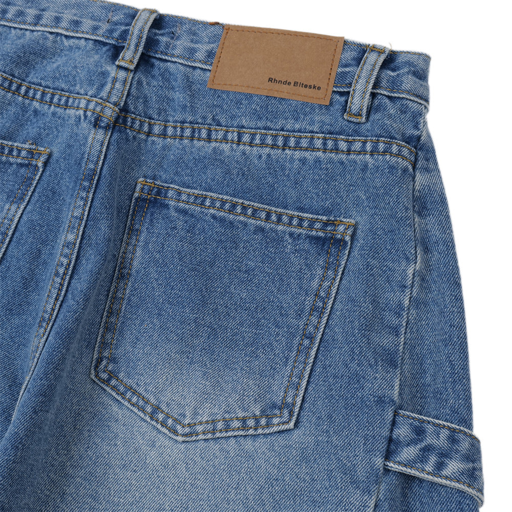 Harajuku Style Arc-Shaped Wide-Leg Denim Trousers