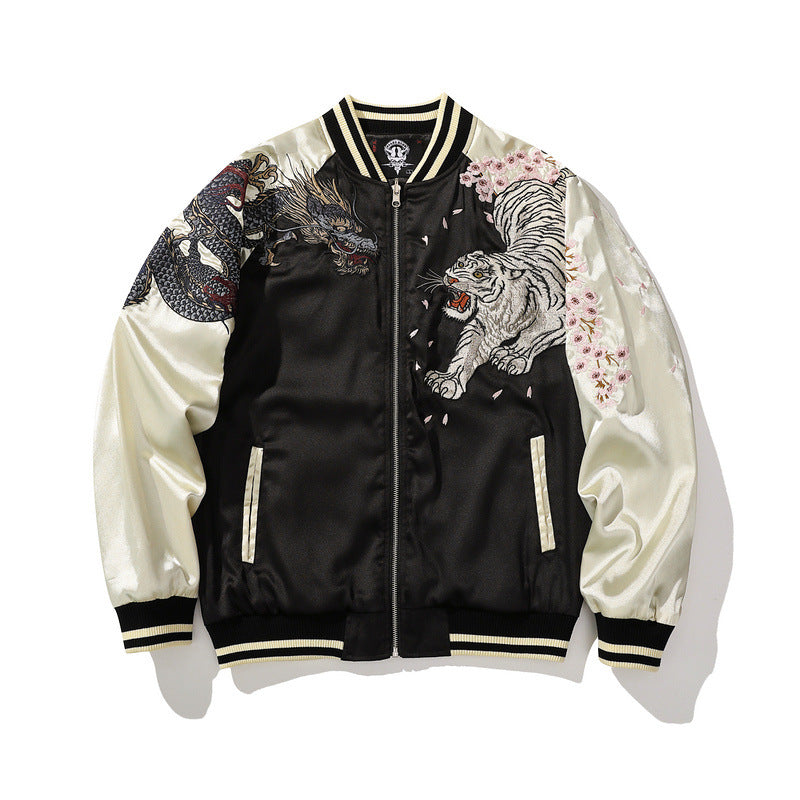 Embroidered Cotton Coat with Mythical Beasts | Harajuku Style