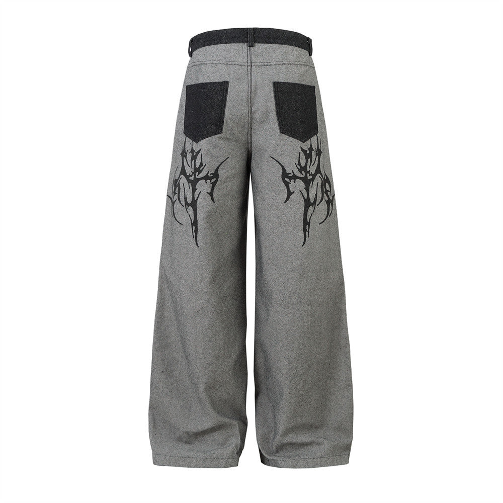 Harajuku Street Style Loose Fit Denim Trousers for Men