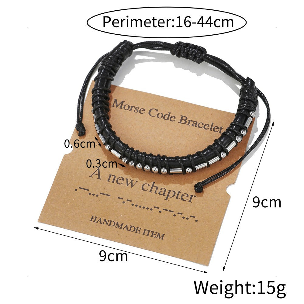 Harajuku Style Leather & Stainless Steel Alphanumeric Couple Bracelet