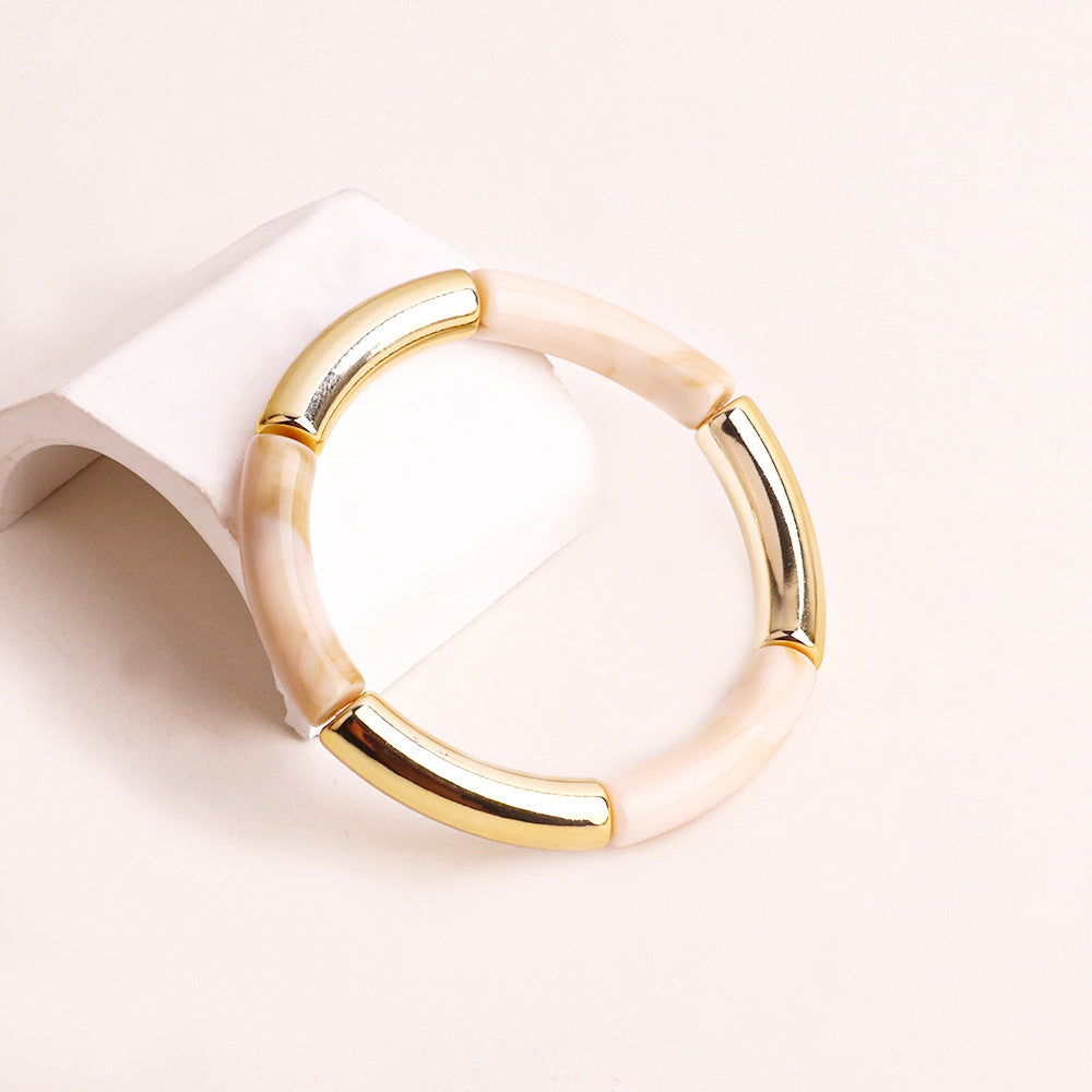 Harajuku Style Double Color Tube Bead Elastic Bracelet