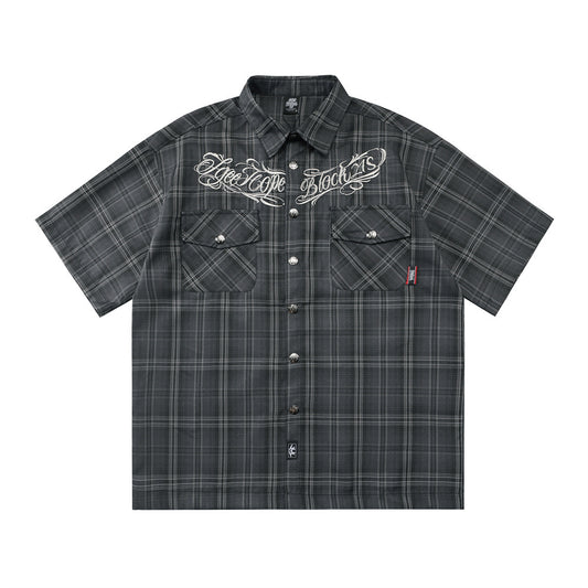 Harajuku Loose Plaid Short-Sleeved Shirt — Street Trend Cotton Blend