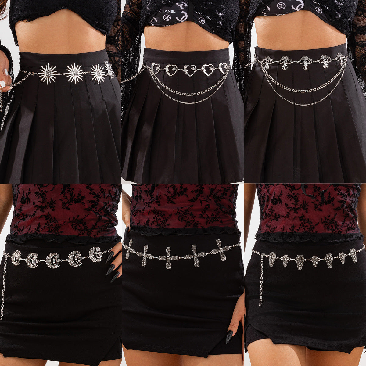 Gothic Spider Web Waist Chain with Sunflower Detail