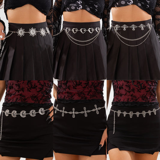 Gothic Spider Web Waist Chain with Sunflower Detail