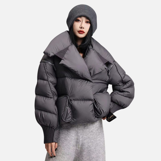 Spliced Lapel Down Jacket with Magnetic Buckle