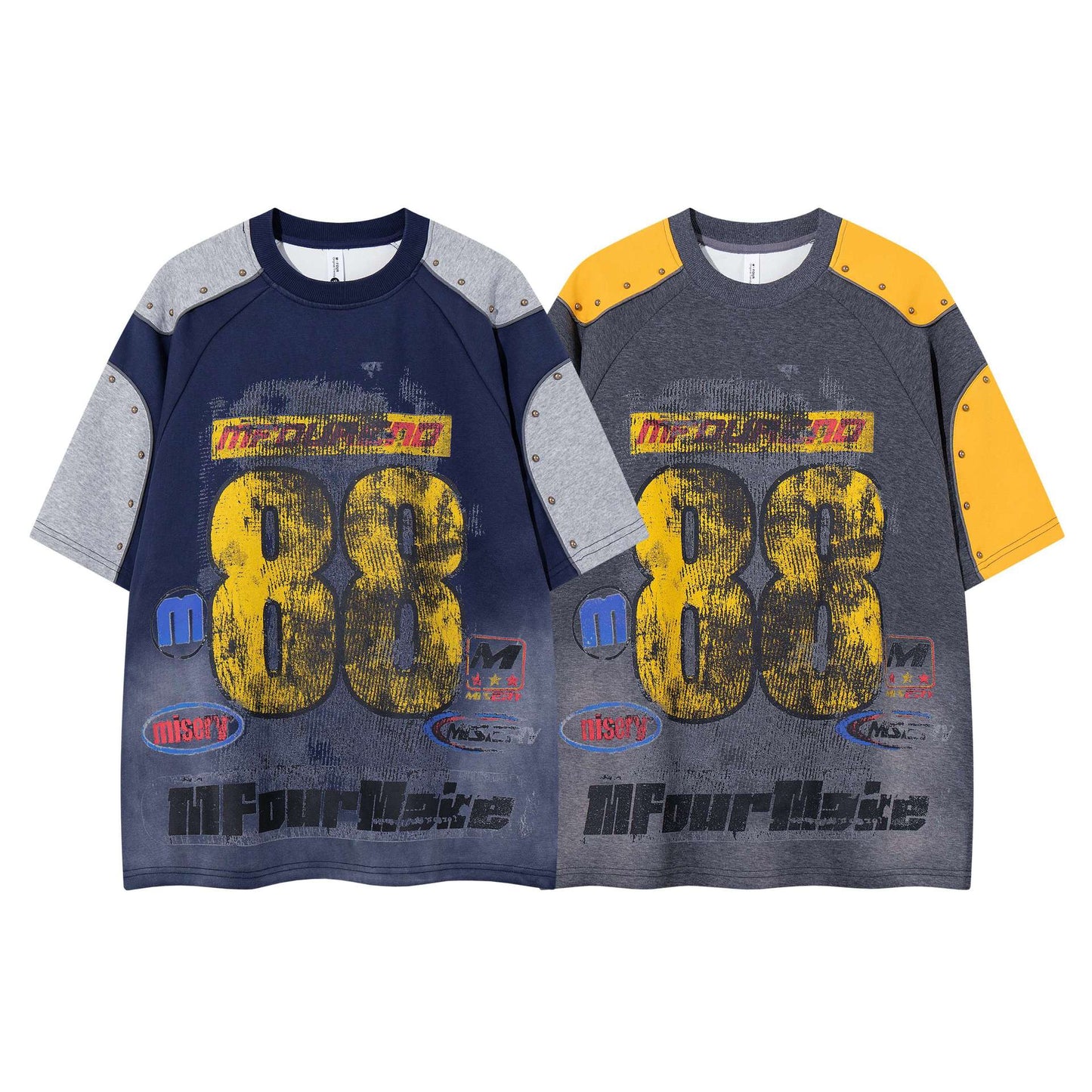 88 Number Rivet Short Sleeve — Harajuku Street Tee (Blue / Gray)
